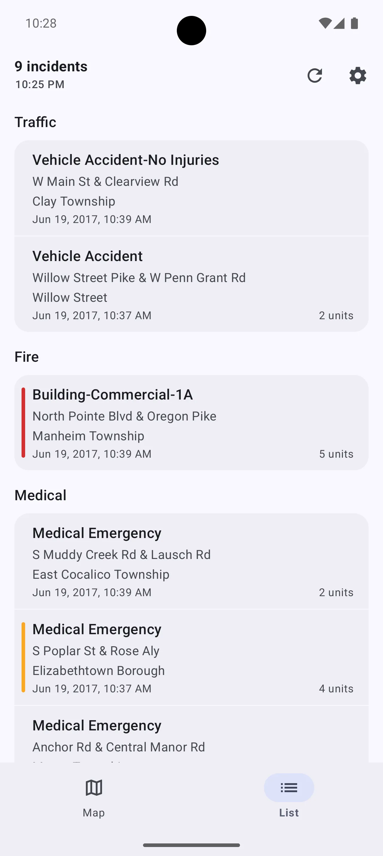 Incident list on Android